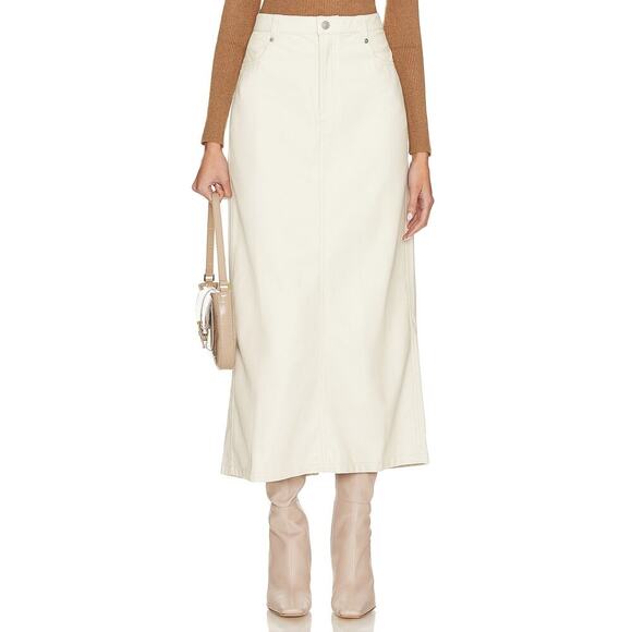 NWT FREE PEOPLE CitySlicker Faux Leather Maxi Skirt Sz 0 Nilla Cream - Picture 2 of 8